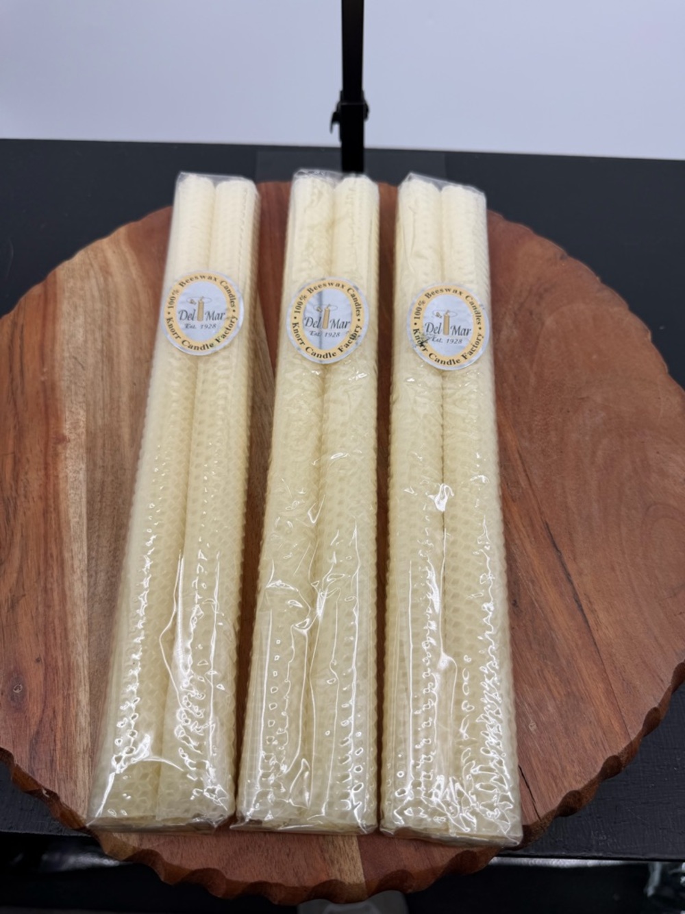 Lot of 3 Knorr Del Mar candles hand-rolled 100% beeswax honeycomb 12” ivory